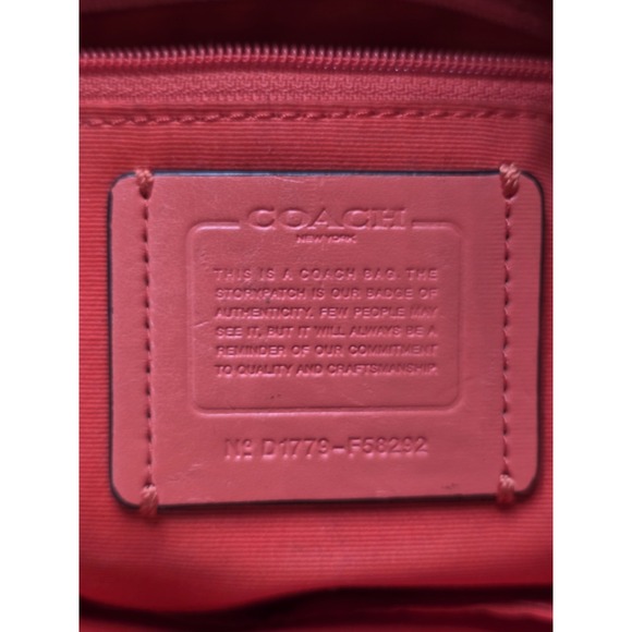 COACH Brown Signature Canvas Orange Leather Satchel Tote Shoulder Bag F58292 - Picture 5 of 15